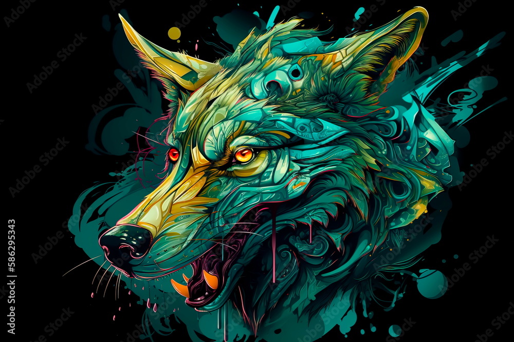 Cartoon style wolf for  printing card featuring Generative AI