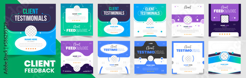 set of 10 big mega collection client feedback social media post banner. Customer feedback testimonial social media post web banner set. client testimonials social media post banner design bundle.