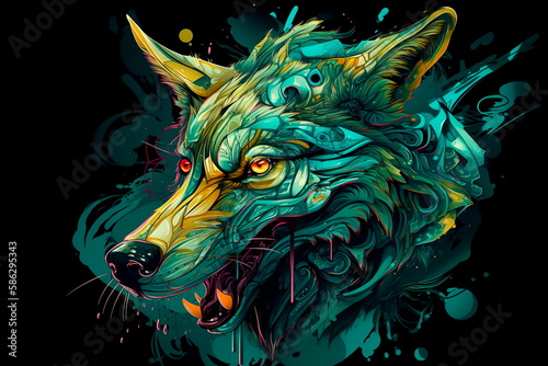 Cartoon style wolf for  printing card featuring Generative AI © Лилия Захарчук