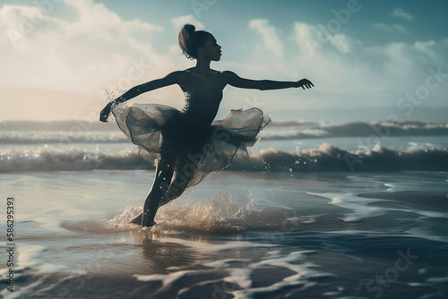 Illustration of graceful young Ballerina dancing in the sea.