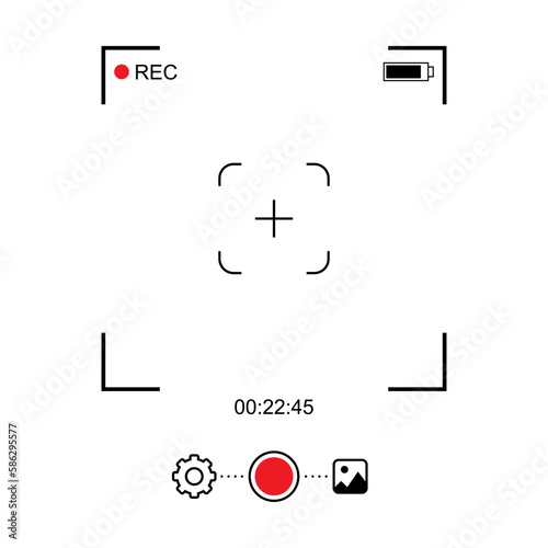 Viewfinder vector template with buttons and screen frame. Mobile phone camera video recording design isolated on white