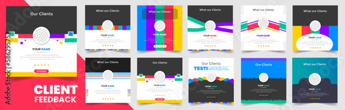 client feedback social media post banner set. Customer feedback testimonial social media post web banner template bundle. client testimonials social media post banner design template.