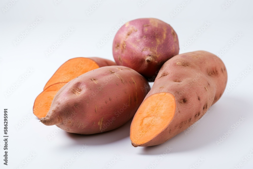 Sweet potatoes on a white background Generative AI Sweet potatoes on a white background Generative AI