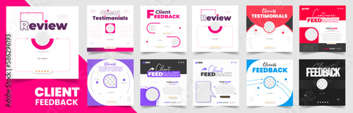 client feedback social media post banner set. Customer feedback testimonial social media post web banner template bundle. client testimonials social media post banner design template.
