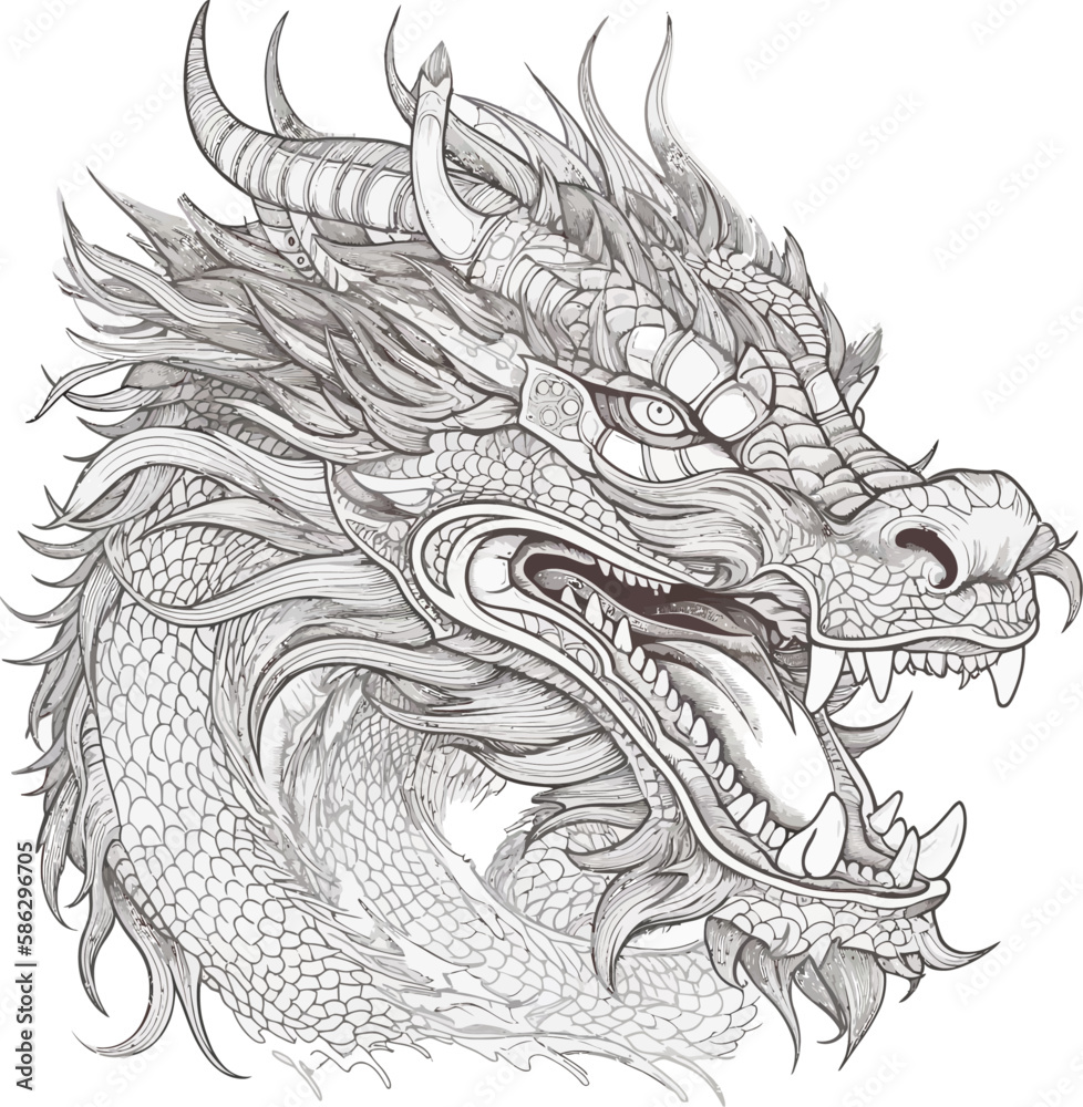 Dragon Head Vector Tattoo Design. Fantasy Creature Logo Stock Vector |  Adobe Stock