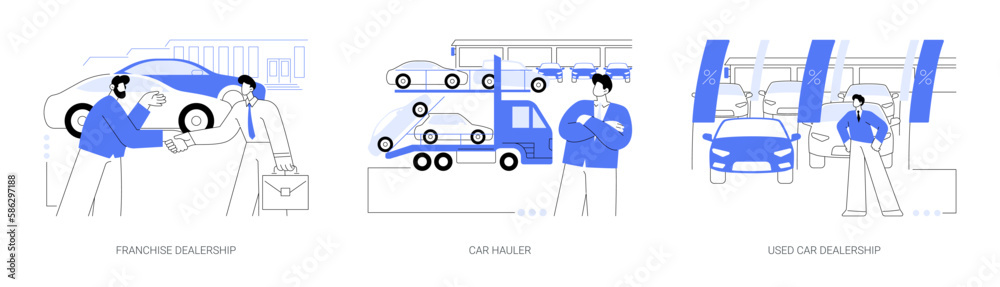 Car dealership company abstract concept vector illustrations.