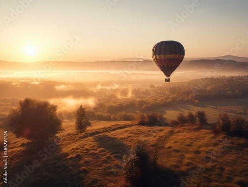 hot air balloon in the mountains