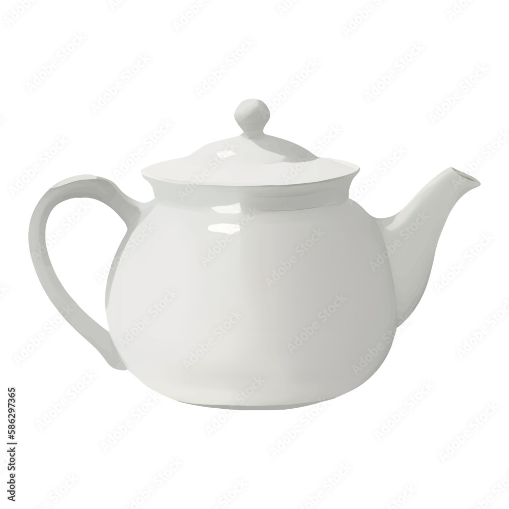 White Ceramic Teapot Isolated Hand Drawn Painting Illustration