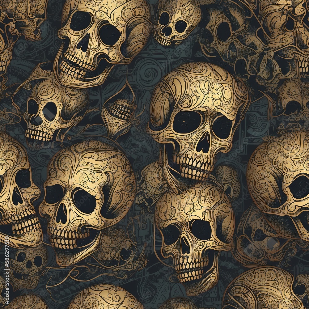 Skull seamless pattern art, generative ai