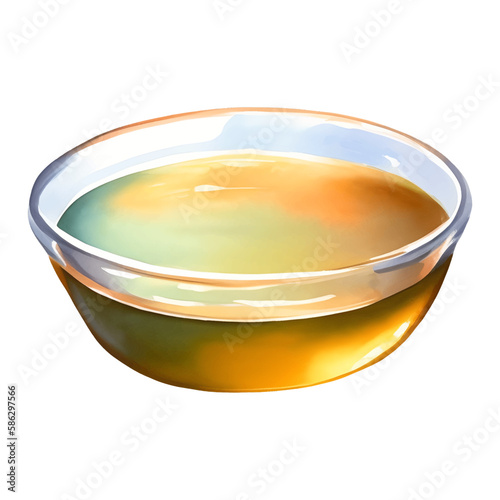 Virgin Olive Oil in Transparent Glass Bowl Isolated Hand Drawn Painting Illustration