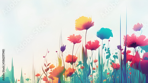 Colorful abstract flowers Generative AI Art