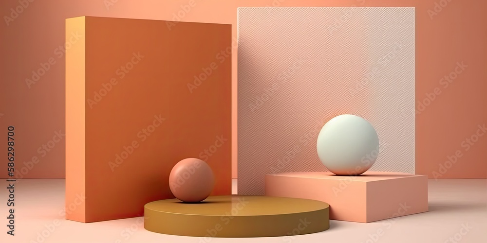 Empty podium mock up display, blank cosmetic ads stand product placement fashion ads on minimal coral background, pedestal mockup scene platform ai generative promotion concept. Empty podium mock up display, blank cosmetic ads stand product placement fashion ads on minimal coral background, pedestal mockup scene platform ai generative promotion concept.