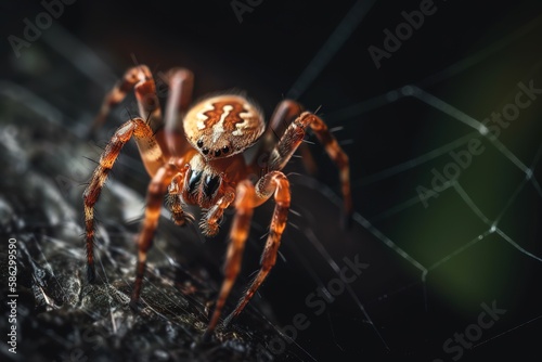 Macro shot of spider in its own web. Generative AI © Pajaros Volando