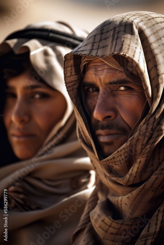 Arab nomad man close up shot. Generative AI vertical shot
