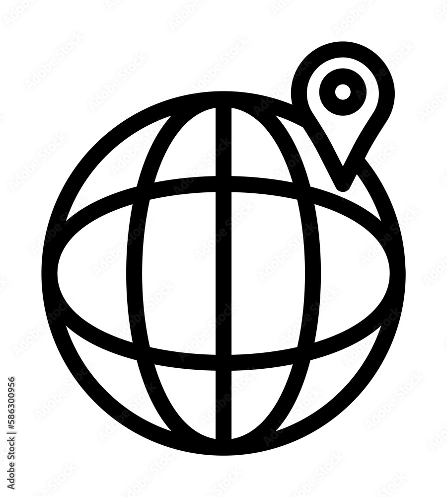 Naklejka premium pin on the globe icon. Element of navigation for mobile concept and web apps. Thin line pin on the globe icon can be used for web and mobile