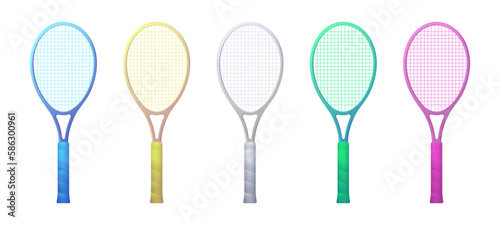 Colorful tennis rackets set. Vector illustration. Sport equipment. Tennis rackets colorful collection on white background.