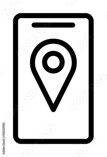 pin on the smart phone screen icon. Element of navigation for mobile concept and web apps. Thin line pin on the smart phone screen icon can be used for web and mobile