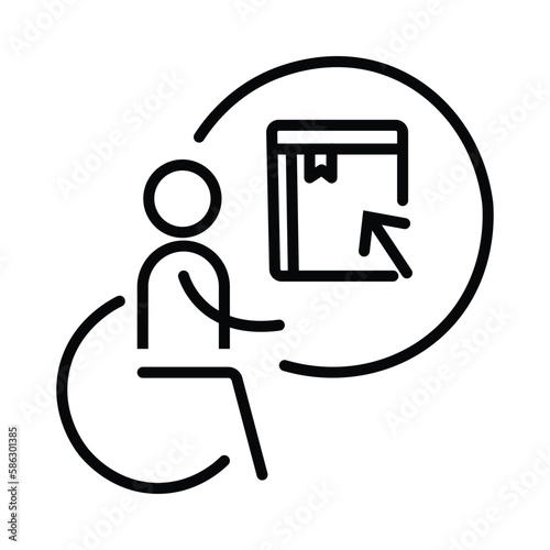 Inclusive education line icon. Book, choosing, arrow. Autism concept. Can be used for topics like integrative lesson, school for disabled people, special needs,