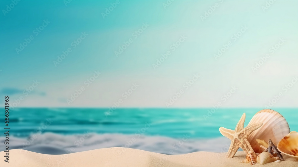 Landscape with shells on tropical beach. Generated AI Landscape with shells on tropical beach. Generated AI