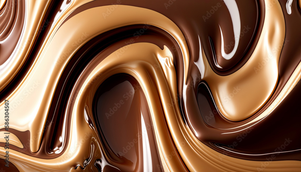 Milk Chocolate wavy swirl background. Abstract satin chocolate waves, brown color flow. Generative AI. Milk Chocolate wavy swirl background. Abstract satin chocolate waves, brown color flow. Generative AI.