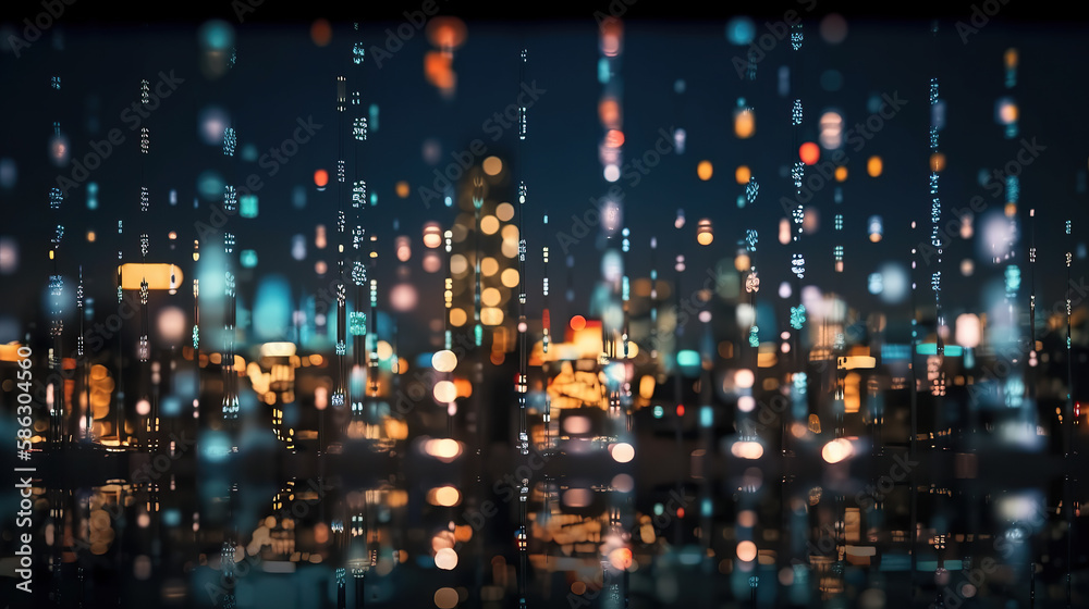 Defocused lights in city. The bokeh light from building and night city. Cityscape. Generative AI. Defocused lights in city. The bokeh light from building and night city. Cityscape. Generative AI.