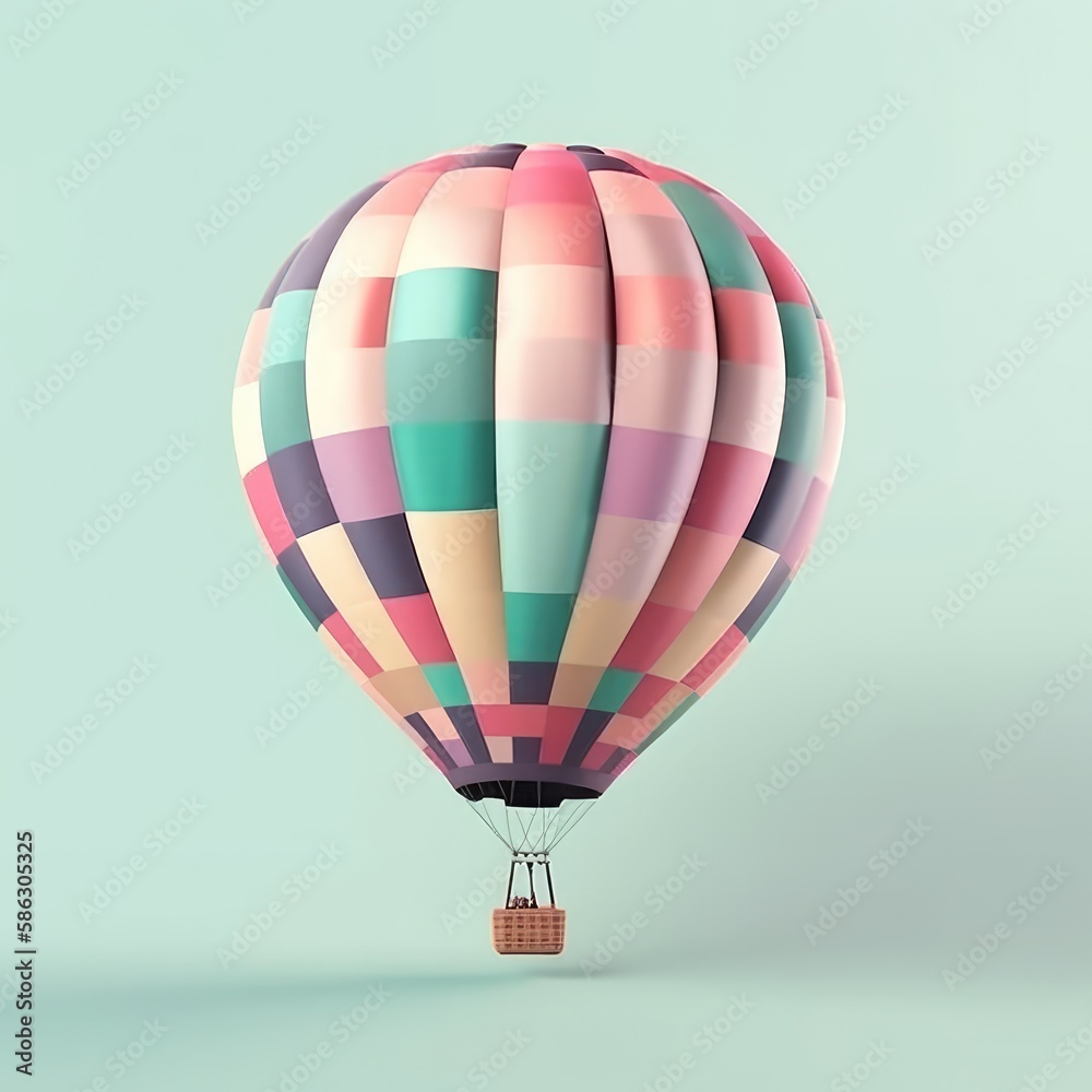 Fototapeta premium Colorful hot air balloon in pastel background. Travel and adventure concept symbolizing freedom and excitement. Generative AI