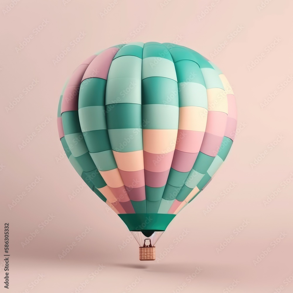 Fototapeta premium Colorful hot air balloon in pastel background. Travel and adventure concept symbolizing freedom and excitement. Generative AI