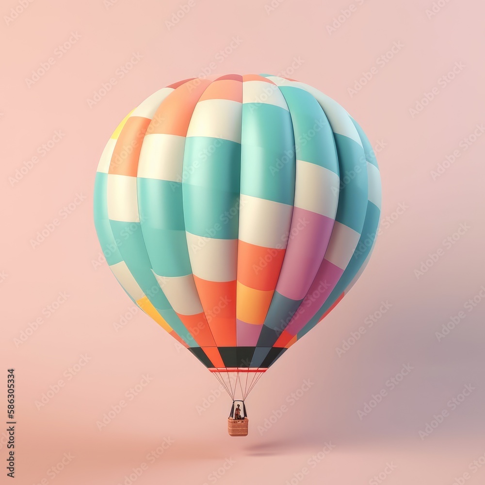 Fototapeta premium Colorful hot air balloon in pastel background. Travel and adventure concept symbolizing freedom and excitement. Generative AI