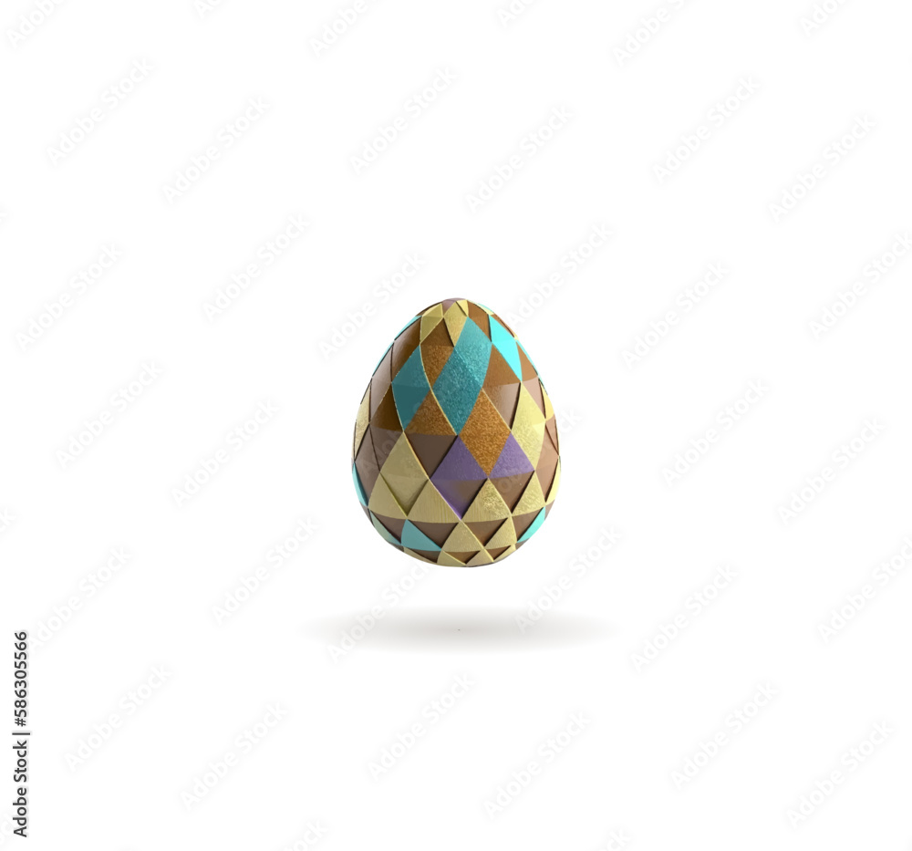 Fototapeta premium 3D icon of a colorful Easter egg in the air on a white background with a shadow. Vector illustration