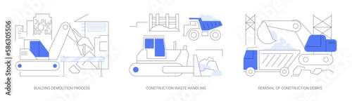 Building deconstruction abstract concept vector illustrations.
