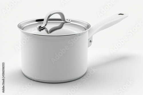 Small White Saucepan On A White Background Without Shad. Generative AI