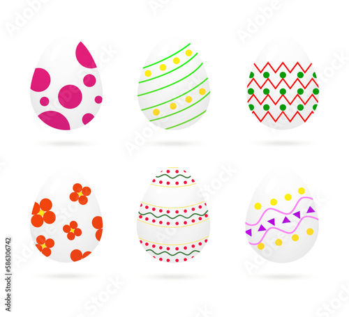 Happy Easter.Set of Easter eggs with different texture on a white background.Spring holiday. Vector Illustration.Happy easter eggs