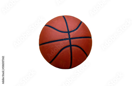 One orange basketball with black lines and a transparent background