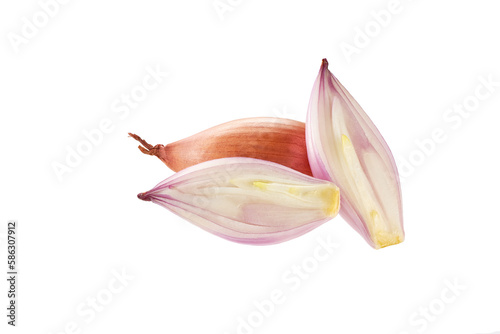 Fresh shallot, onion with slice isolated on white background.