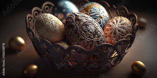 Close_Up_Of_Easter_Eggs_In_Basket_photorealistic_Generative Ai