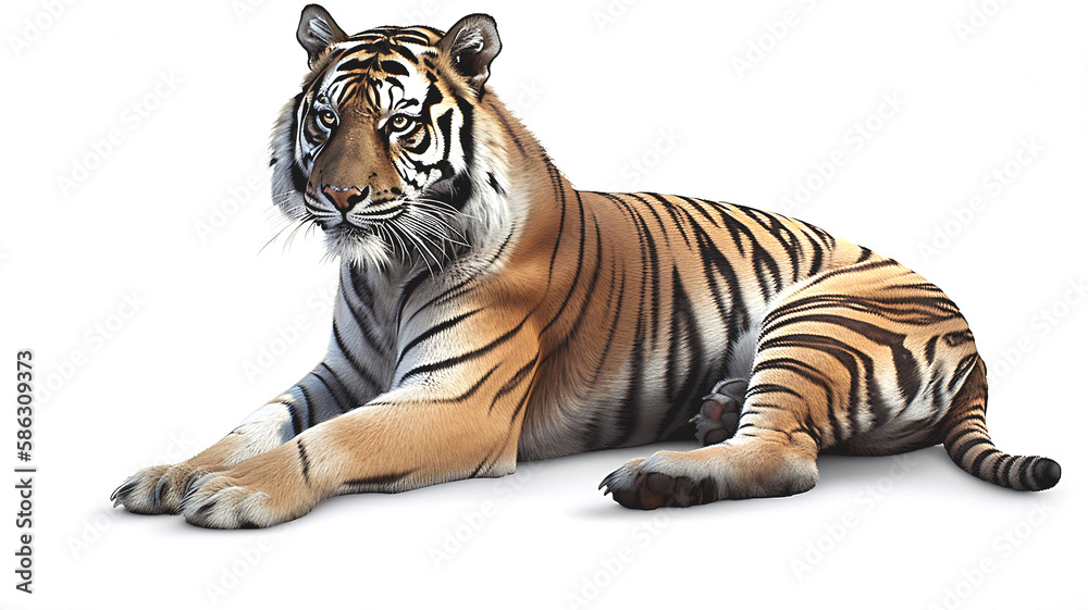 Fototapeta premium Tiger sitting on the ground made by AI