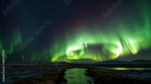 breathtaking cosmic aurora  beautiful night aurora borealis sky  created with Generative AI 