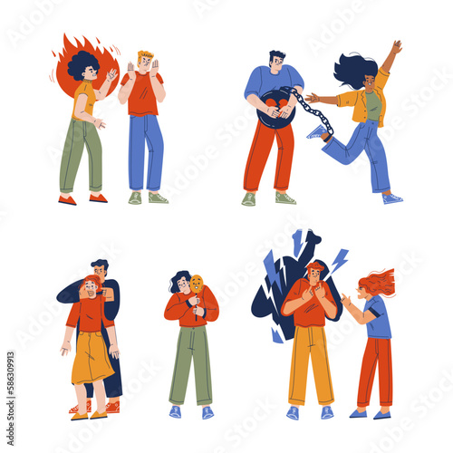 Manipulation and Control Over People with Toxic Relationship Vector Set
