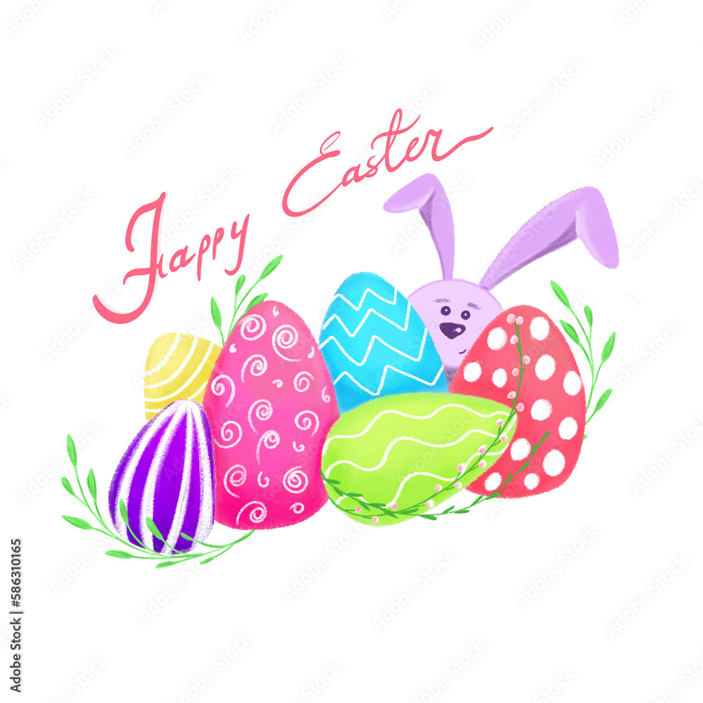 easter card with eggs and bunny