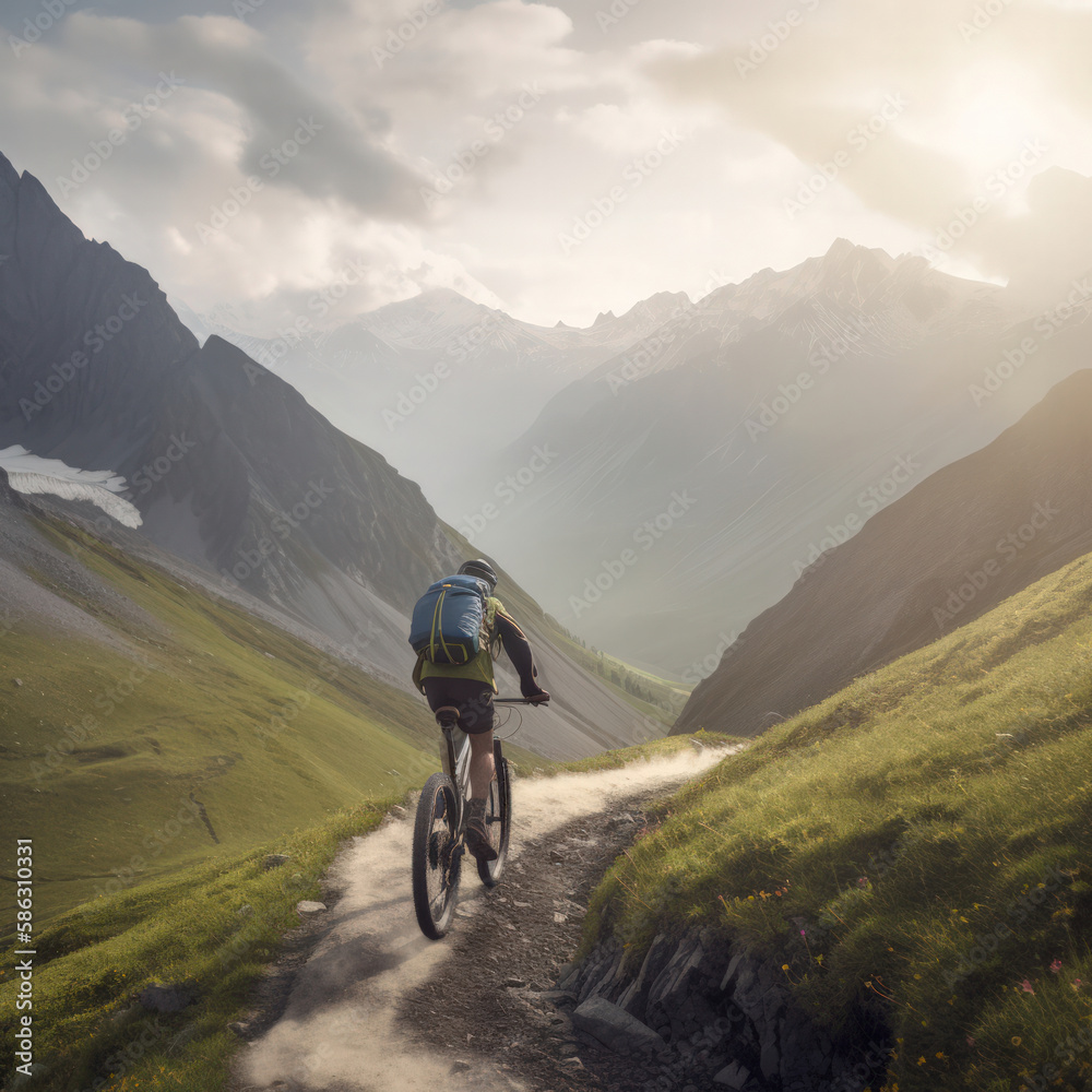 Un cycliste qui fait du vélo dans un paysage montagneux