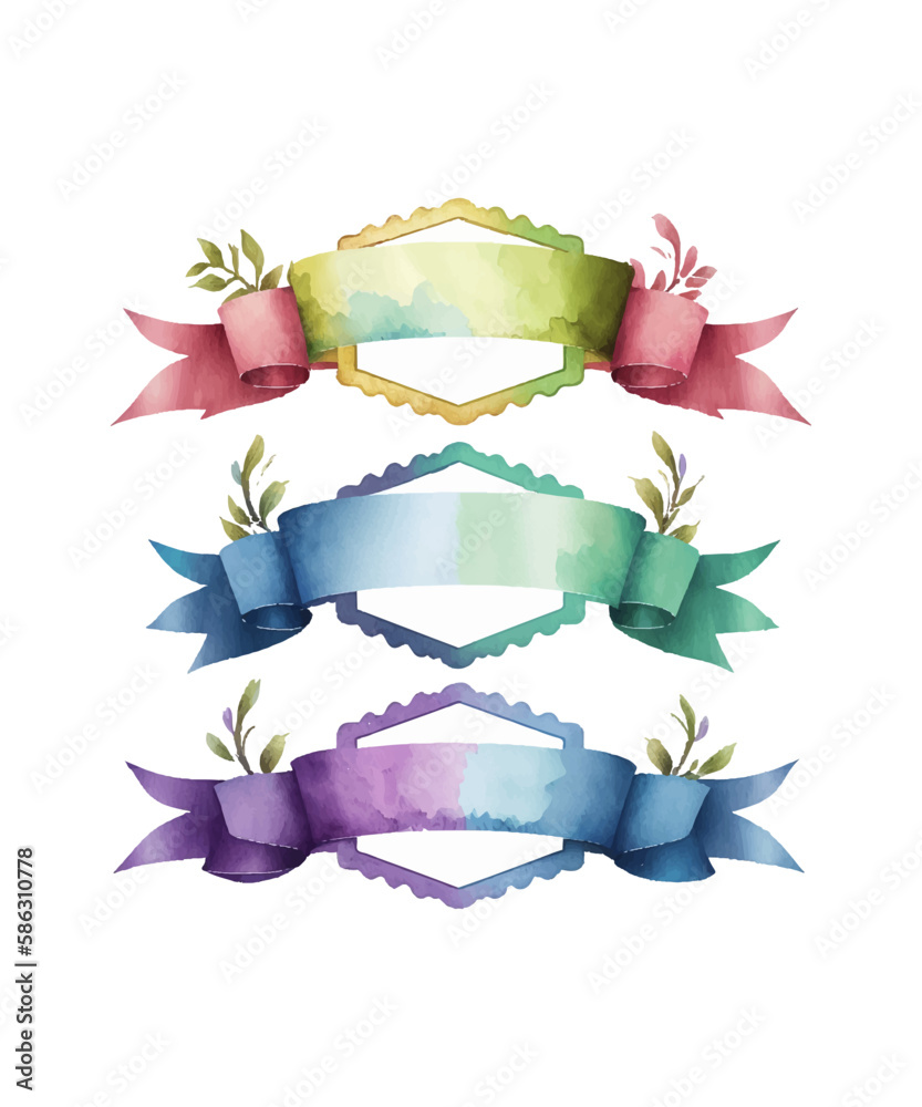 Hand drawn set of different ribbons. Design elements for greeting cards, banners, invitations. Watercolour vector illustration Hand drawn set of different ribbons. Design elements for greeting cards, banners, invitations. Watercolour vector illustration