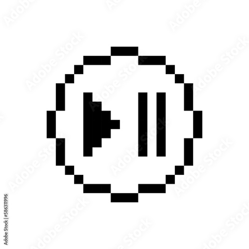 Black play pause button, pixel art design.