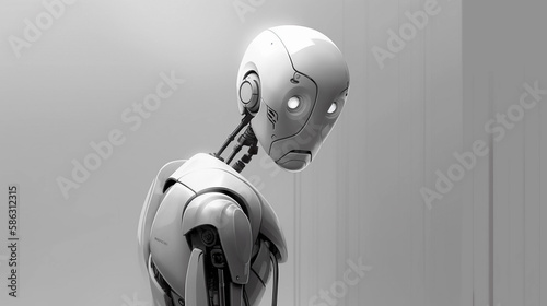 a minimalist white AI robot, white and gray tones, advanced machinery - Generated by AI