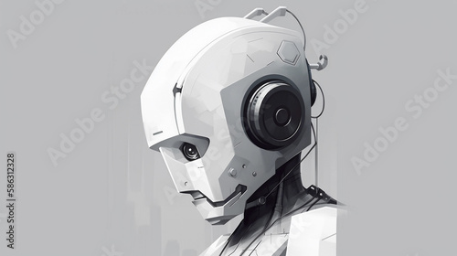 a minimalist white AI robot, white and gray tones, advanced machinery - Generated by AI