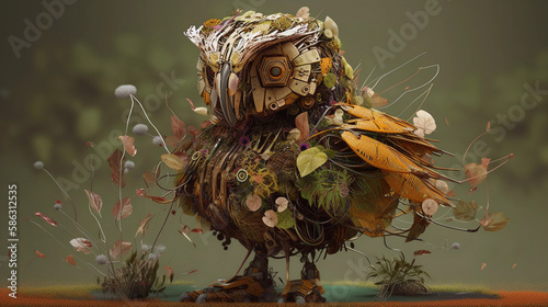 a nature-inspired owl bird with organic shapes, earthy textures, natural hues, eco-friendly look - Generated by AI
