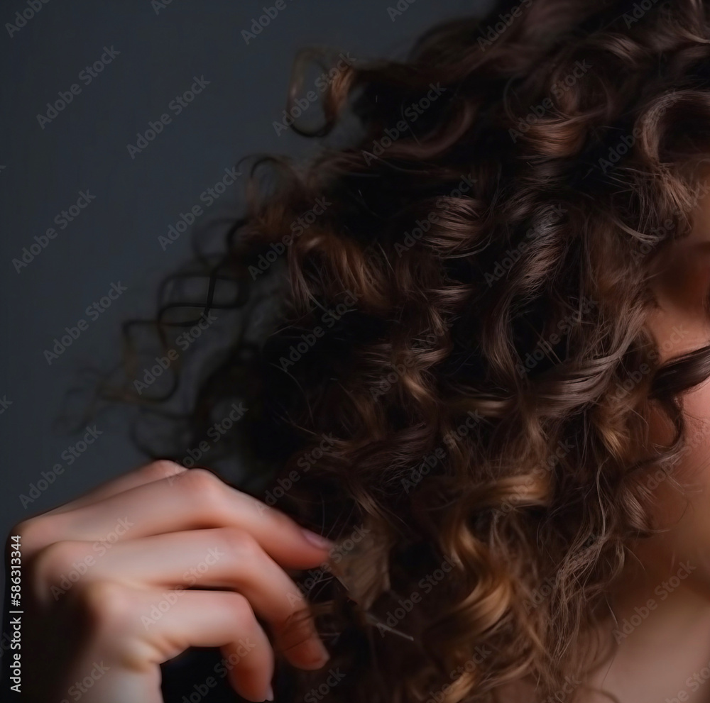 Woman scrunching her hair to form curls Applying curly methods for her's hair styling Woman scrunching her hair to form curls Applying curly methods for her's hair styling