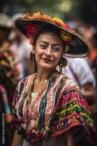 A beautiful woman celebrating Cinco de Mayo. Generative AI. 