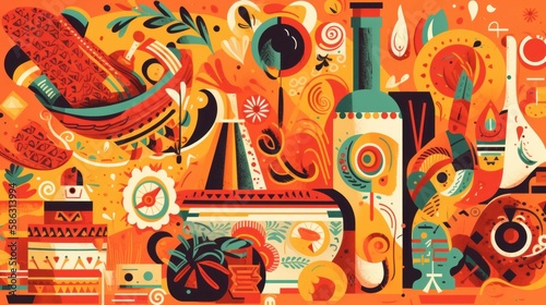 A digital graphic illustration for Cinco de Mayo in bright colors. Generative AI. 