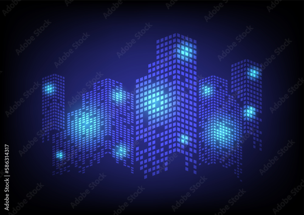 Abstract blue skyscrapers and lights. Vector illustration.. Abstract blue skyscrapers and lights. Vector illustration..