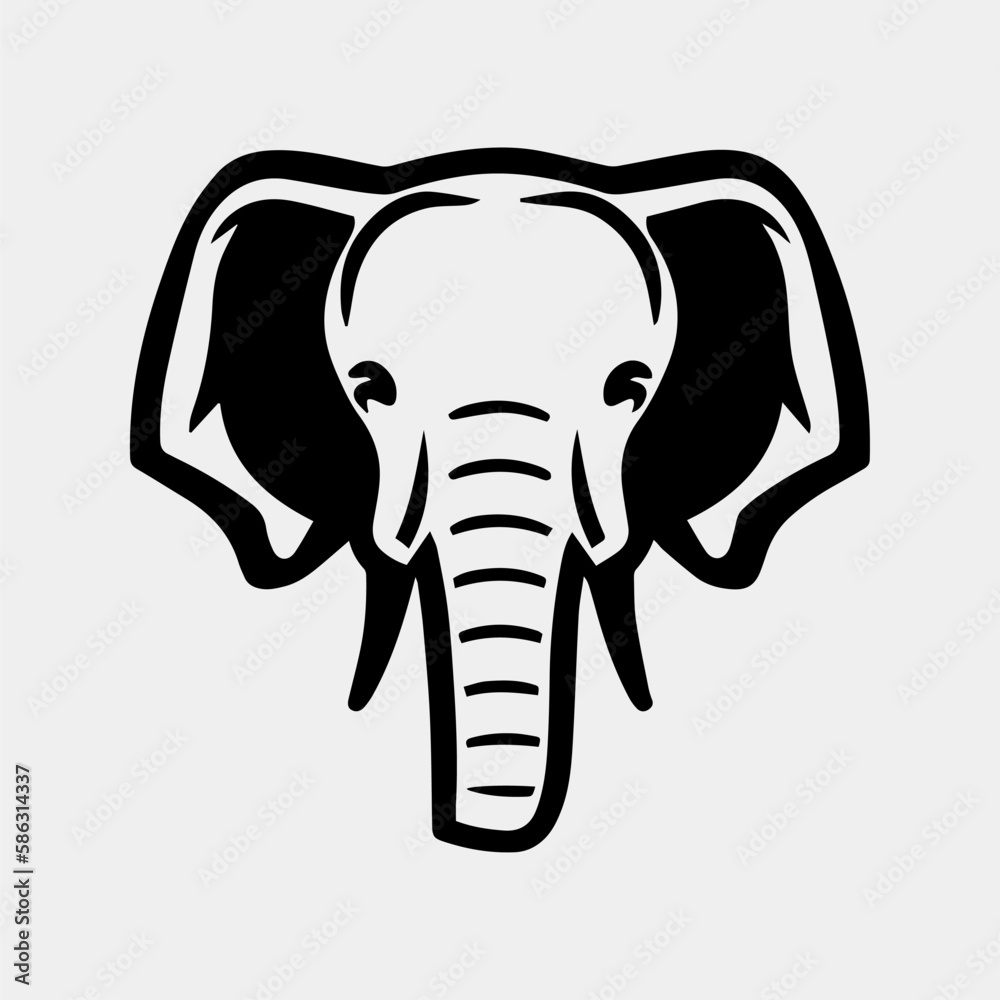 black and white vector graphic illustration of a elephant head black and white vector graphic illustration of a elephant head